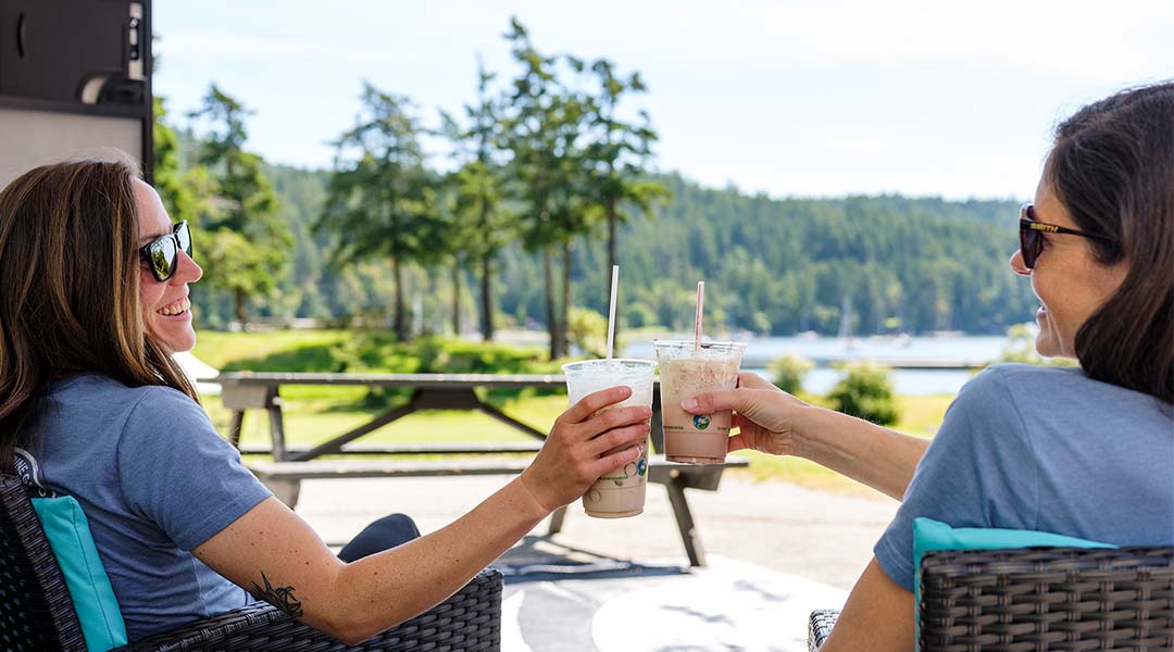 Two women with ice coffee Two women with ice coffee