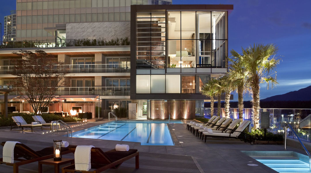 The pool at Fairmont Pacific Rim in Downtown Vancouver