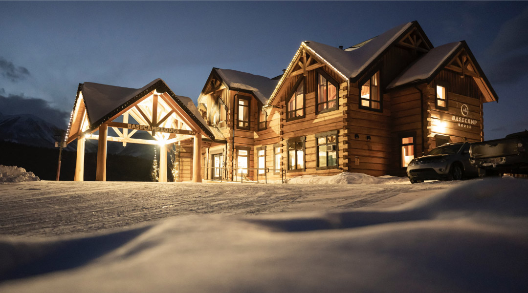 Exterior of Lodge in winter at night Exterior of Lodge in winter at night