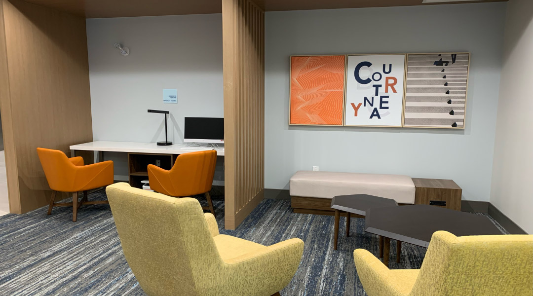 Seating area in the lobby at the Holiday Inn Express Suites Courtenay