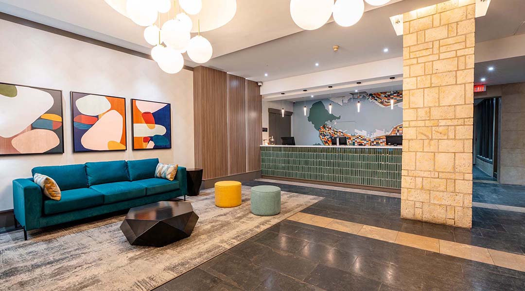 Check-in lobby of the Sandman Suites Vancouver Davie