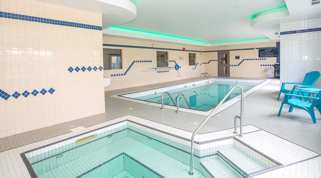 Indoor pool and hot tub at the Sandman Hotel in Quesnel Indoor pool and hot tub at the Sandman Hotel in Quesnel