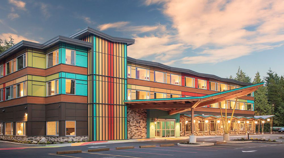 Colourful exterior of the Hotel Zed in Tofino 