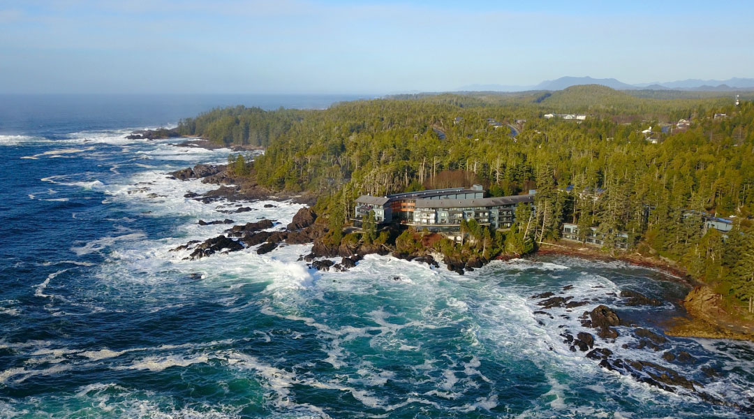 Aerial view of Black Rock Oceanfront on Vancouver Island in Ucluelet Aerial view of Black Rock Oceanfront on Vancouver Island in Ucluelet