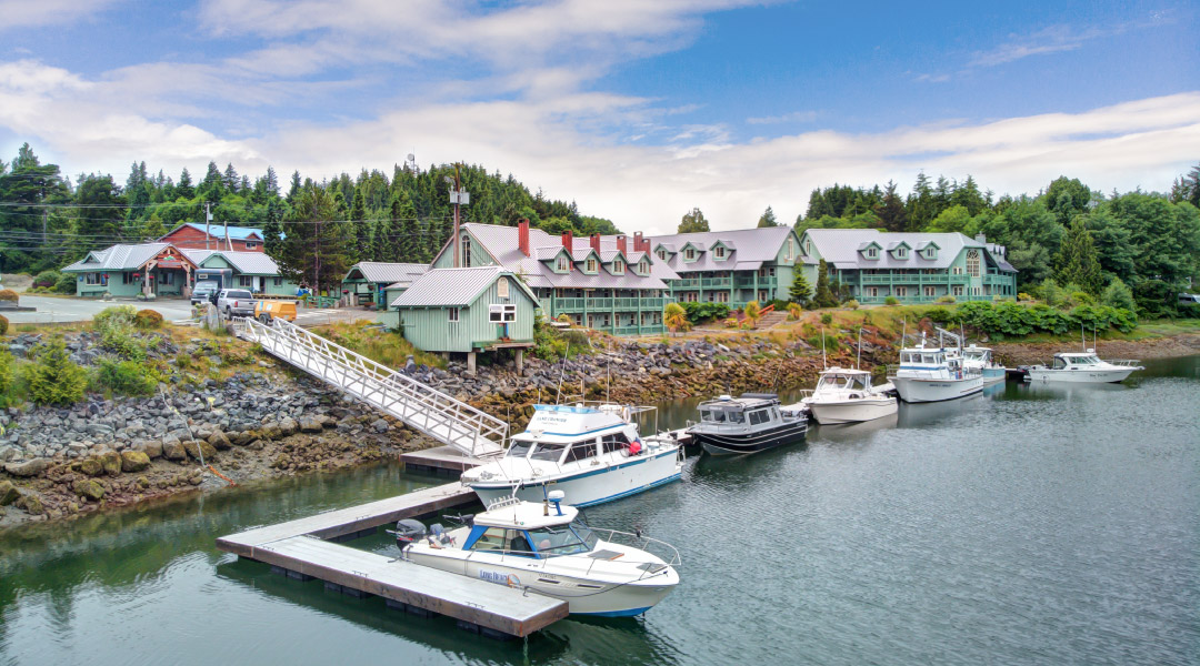 Exterior of the Lodge with the marina Exterior of the Lodge with the marina
