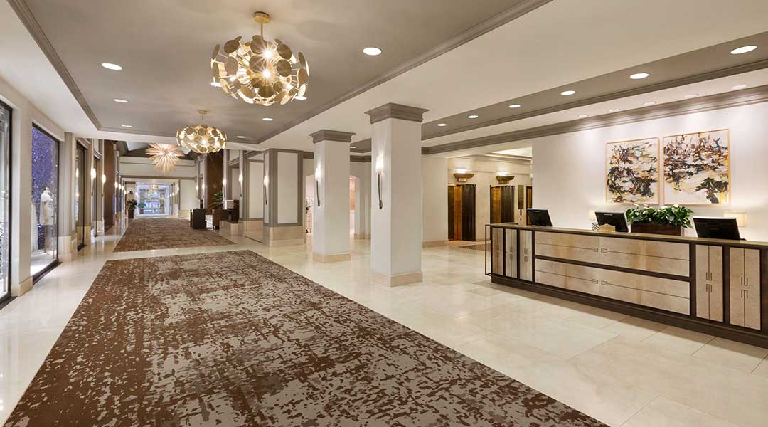 The indoor concierge lobby and entrance at the Fairmont Hotel Vancouver in downtown Vancouver