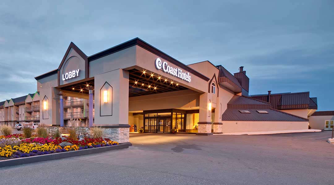 The exterior entrance and building of the Coast Kamloops Hotel and Conference Centre in Thompson Okanagan The exterior entrance and building of the Coast Kamloops Hotel and Conference Centre in Thompson Okanagan