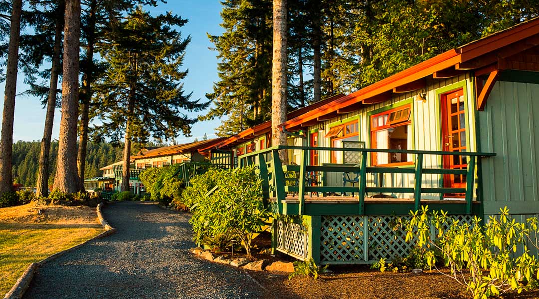 The exterior walkway path at the April Point Resort and Spa in Quathiaski Cove on Quadra Island The exterior walkway path at the April Point Resort and Spa in Quathiaski Cove on Quadra Island