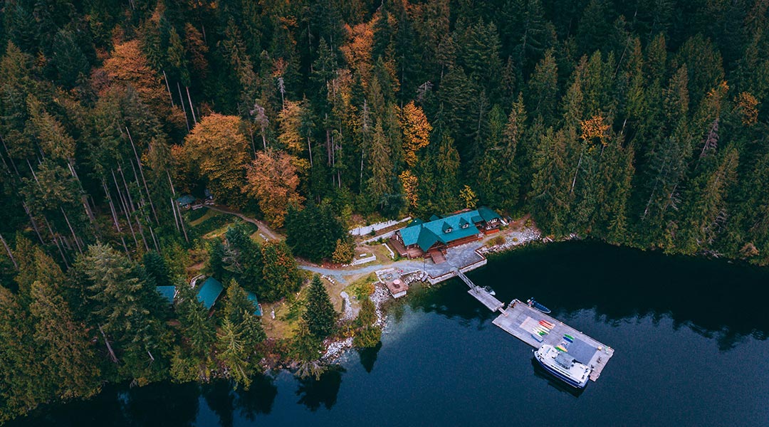 Aerial view of the Klahoose Wilderness Resort in the Desolation Sound Aerial view of the Klahoose Wilderness Resort in the Desolation Sound