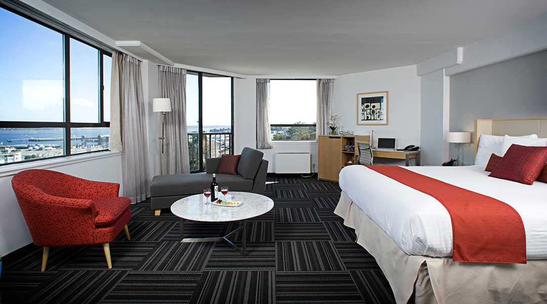 The premium room with a harbour view at the Coast Bastion Hotel in Nanaimo on Vancouver Island The premium room with a harbour view at the Coast Bastion Hotel in Nanaimo on Vancouver Island