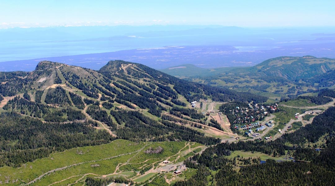 Aerial view of Mount Washington ski hill in the summertime on Vancouver Island Aerial view of Mount Washington ski hill in the summertime on Vancouver Island