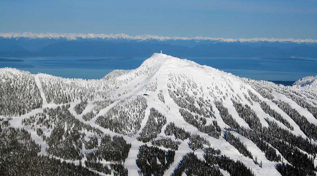 Aerial view of Mount Washington ski hill in the winter on Vancouver Island Aerial view of Mount Washington ski hill in the winter on Vancouver Island
