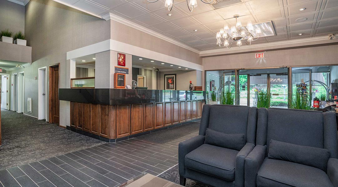 The interior lobby at the Sandman Revelstoke The interior lobby at the Sandman Revelstoke