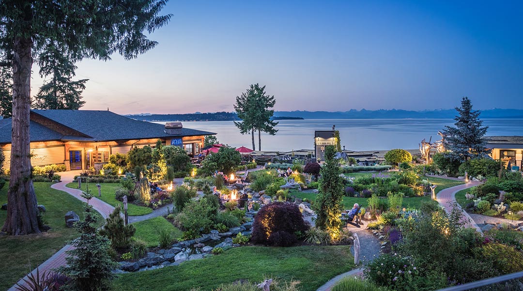 The panoramic garden at the Kingfisher Oceanfront Resort in Courtenay BC
